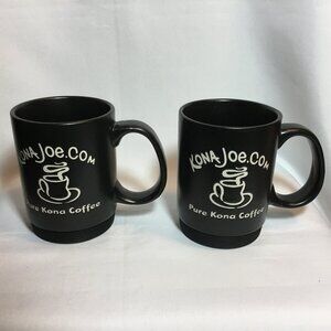 Pair Of Kona Joe.Com Pure Kona Coffee 16 Oz. Black Ceramic Cups
